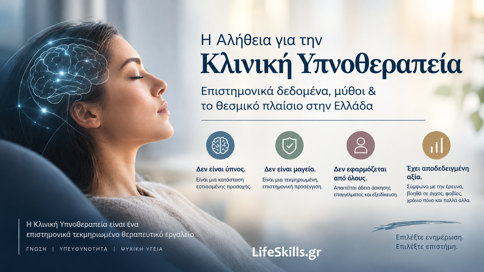 Read more about the article Η Αλήθεια για την Κλινική Υπνοθεραπεία: Επιστημονικά Δεδομένα, Μύθοι & το Θεσμικό Πλαίσιο στην Ελλάδα LifeSkills.gr